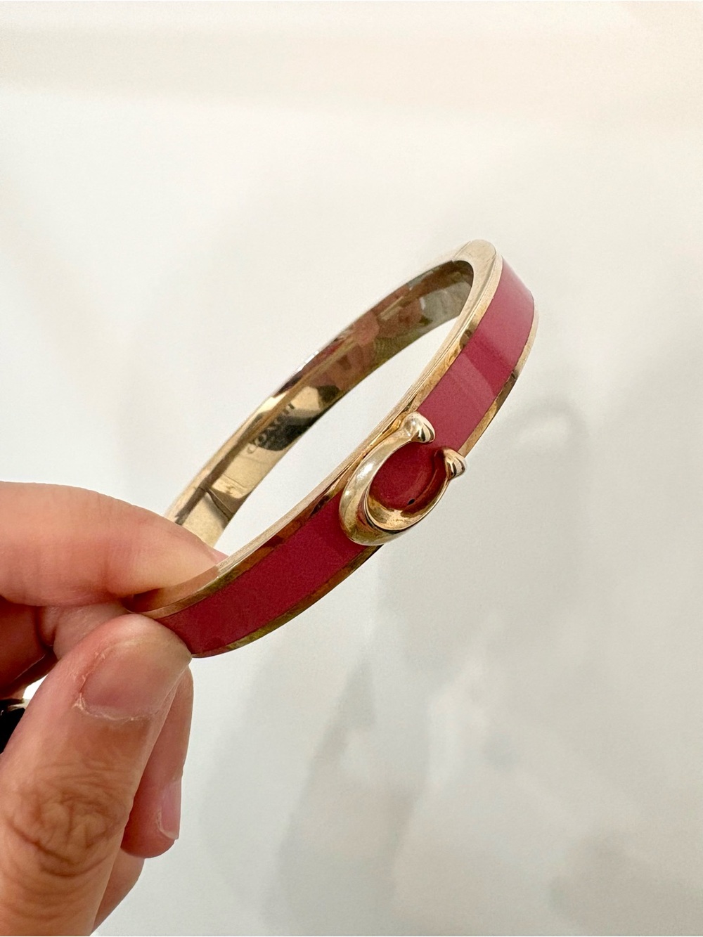 COACH Signature Push Hinged Bangle In Gold/Hot Pink Style $128